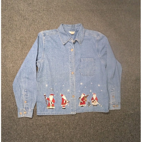 Christopher & Banks Jackets & Blazers - Christopher & Banks Denim Jacket Vtg Christmas Santa Embroidered Size Small